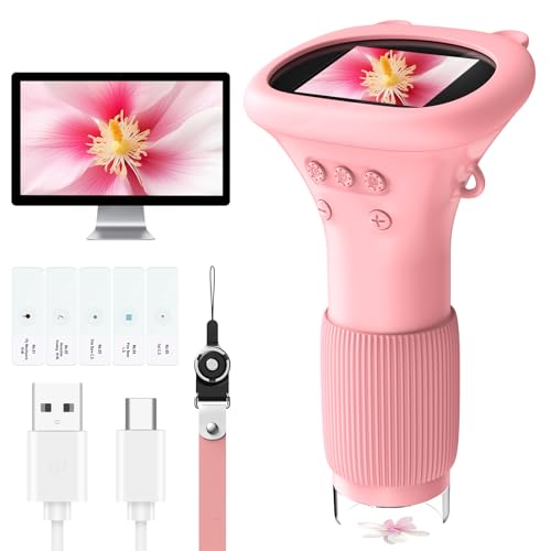 MAXLAPTER Microscopio Digitale Portatile per Bambini: 1000X Microscopio Tascabile con Schermo IPS da 2' e 8 Luci a LED...