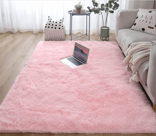 LIYINGKEJI Super Doux Moderne Shag Tapis, 80X120 CM, Chambre Salon Salle de séjour Antidérapant Tapis Tapis Couverture pour Enfants Jouer Maison Décorer (Rose)