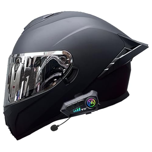 Casco Integral De Motocicleta para Adultos | con Doble Visera | Unisex | con Bluetooth | para Ciclismo De Carretera, Scooter Y Ciclomotor | Homologado Según La Norma ECE 22.06 A,M/(55~56cm)