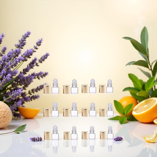 12 Pcs Gold 1ml Mini Glass Roll on Bottles Roller Refillable Essential Oil Aromatherapy Sample Vials Roller Bottles Container3
