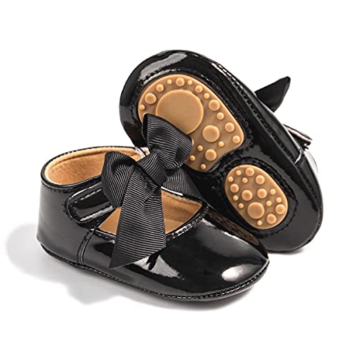Babelvit Baby Girls Premium Bowknot Mary Jane Flats Wedding Princess Dress Shoes Rubber Sole PU Leather Infant Toddler Walking Moccasins Crib Shoes