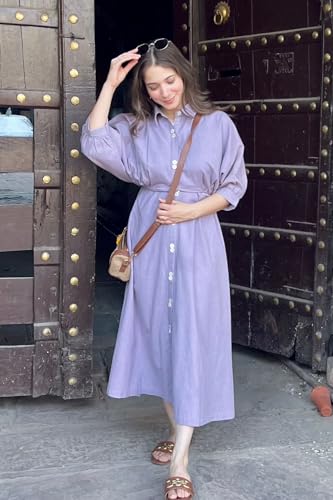 Image of GoSriKi Women's Rayon Viscose Soild Button Shirt Dress