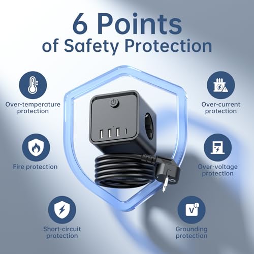 Miniatura 4 de Regleta Enchufes, 7 En 1 Enchufes Con Usb De Pared 3 Tomas, Con Interruptor Cable 2m Regleta Con Usb Ideal Para Sala De Estar Oficina Dormitorio