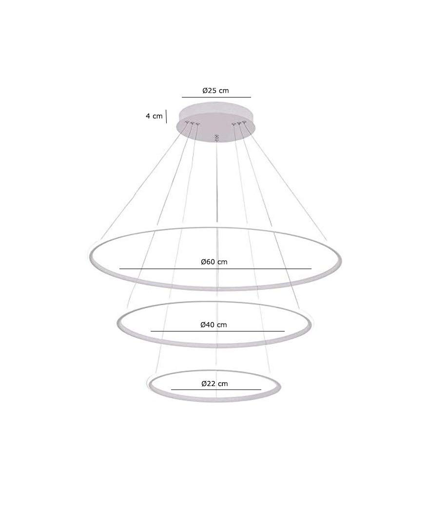 Lampadario LED a Sospensione 48W 3 Anelli Sospesi Cerchi dal Design Moderno 60x60x100 cm (Bianco Freddo) Lampadario soggiorno moderno porta lampada da soffitto lampadari moderni a sospensione