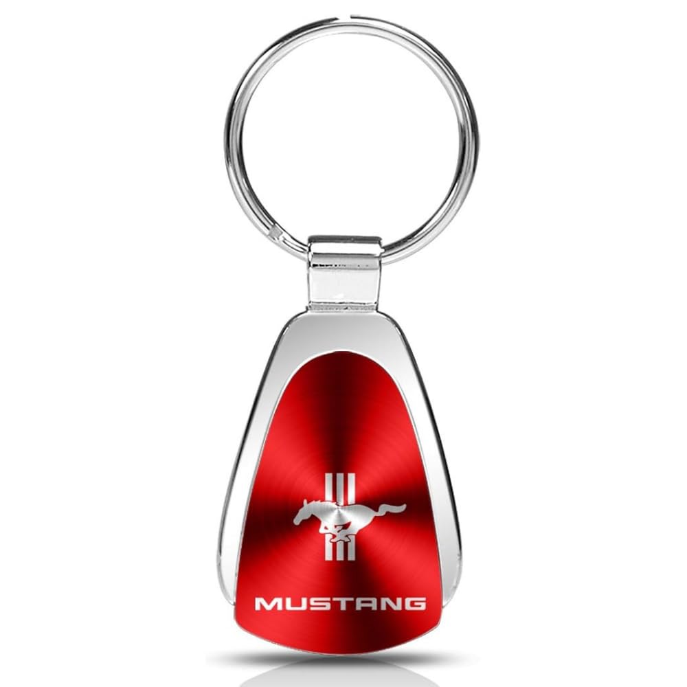 INC. Officially Licensed Red Teardrop Key Chain for Ford Mustang Tri-Bar