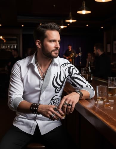 Image of COOFANDY Men's Print Button Down Dress Shirt Fashion Long Sleeve Casual Shirts