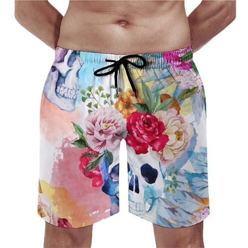 Shorts de bain homme crâne de fleurs : swim trunk séchage rapide