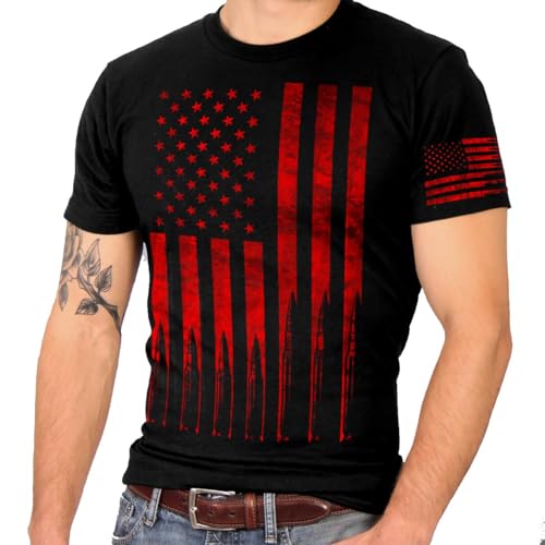 Hot Leathers Men's American Flag Bullets T-Shirt (Black, Medium)
