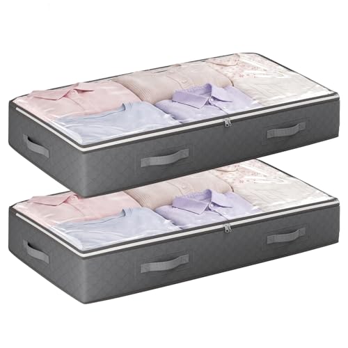 Image of Budding Joy 90L Under bed Storage Containers, 2 Pack Storage Bins, Grey | Foldable Underbed Storage Bins for Linen Sheets, Blanket, Clothing, Comforter, Sweaters, Pillows, Wrapping Paper
