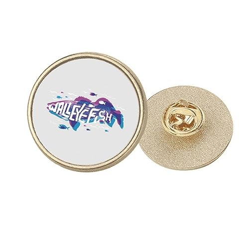 Broche ronde en métal doré poisson bleu violet accessoire veste M