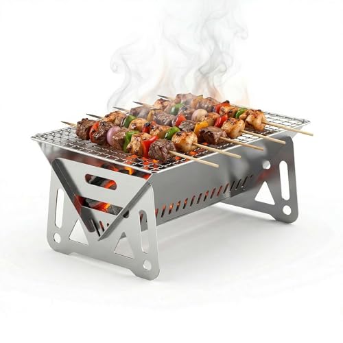 Ziyonix Mini Barbecue Charbon, Portable Petit Barbecue à Charbon de Table Domestique Pliable Amovible Grille Barbecue Foyer de Portable Bois Relevable pour...