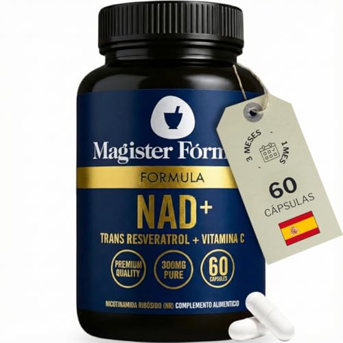 NAD Resveratrol, Vitamina C y L-Leucina | NAD Nicotinamide Riboside 900 mg | Antioxidantes Cápsulas Antienvejecimiento Reparación y Longevidad Celular | Nad+ 60 cápsulas | Magister Fórmula