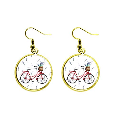 Pendientes de bicicleta y lavanda con baño de oro para mujer
