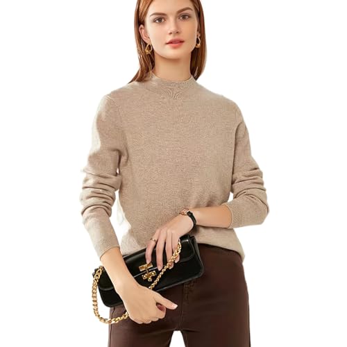 Image of 100% Pure Cashmere Sweaters for Women Mockneck Long Sleeve Warm Soft Lightweight Knit Pullover