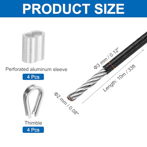 Cable de acero inoxidable 304 negro de 3mm con fundas y dedal para barandillas 2