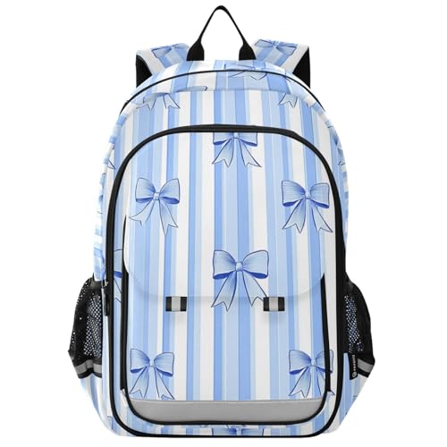 Sac à dos pour ordinateur portable enfants à nœud bleu rayé