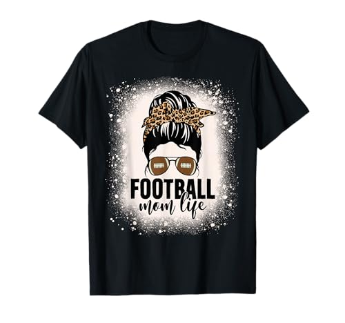 Bleached Football Messy Bun Mom Life Leopard Bleached T-Shirt