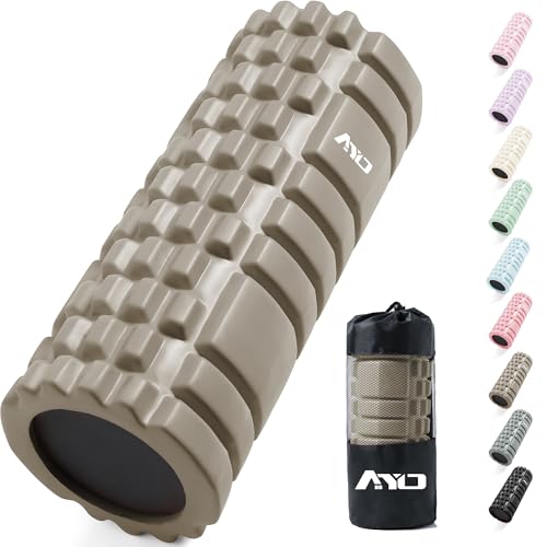 フォームローラー AYO 筋膜リリースローラー【中実一体構造・耐荷重500kg】 ヨガストラップ ヨガポール トレーニング ストレッチ器具 スポーツ フィットネス 収納バッグ付き ライトブラウンの画像