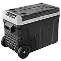 EUHOMY 12 Volt Refrigerator, 35QT(33L) Dual Zone Electric Cooler, Portable Freezer 12V/24V DC 110-240V AC, 12V Fridge -4?~68?, 12V Cooler with Wheels & Basket for Travel, Truck, Camping, Boat