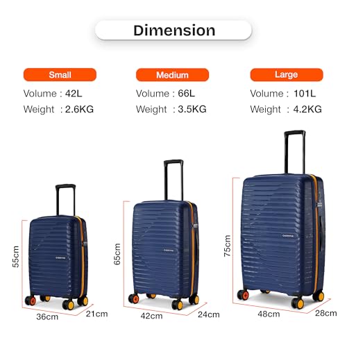 Image of Nasher Miles Cairo Hard-Sided Polypropylene Check-in Luggage 28 inch | 75cm | 8 Wheels Large Trolley Bag for Travel | Suitcase (Navy Blue & Yellow)