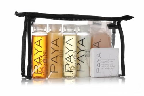Paya Organics Toiletry Travel Set - Shampoo Hair Conditioner Shower Gel 2 Facial Soap & Tote Bag