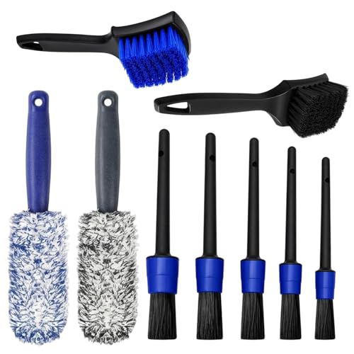 Image of 9 PCS Wheel Brush Kit, Alloy Wheel Brush and Detailing Brushes, Deep Cleaning, Soft Dense Bristles, Multiple Bristle Varieties, Cars, Motorcycles, Bicycles