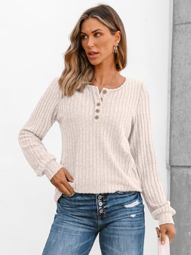 AUTOMET Long Sleeve Henley Shirts Women’s Business Casual Lightweight Tunic Sweater Tops
