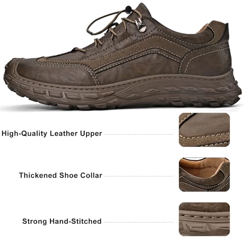 Men's Lightweight Waterproof Hiking Shoes Comfortable Leather Non-Slip Platform Slip On Trekking Trail Shoes Casual Fashion Outdoor Walking Work Sneakers2