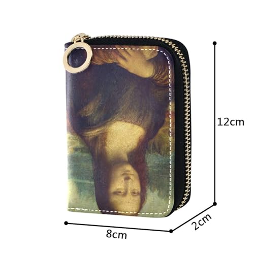 RFID Blocking Credit Card Holders Leather Women's Wallet Zip Around Zipper Coin Purse with Key Ring Leonardo da Vinci Mona Lisa La Gioconda3