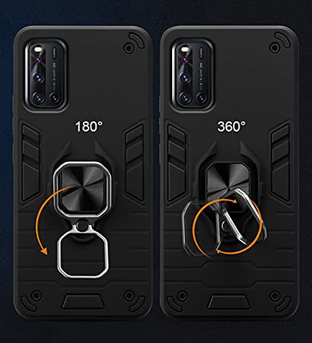 Image of Pikkme D5 Tough Armor Bumper Back Cover Case for Vivo V19 |Ring Holder & Kickstand in-Built (Black)