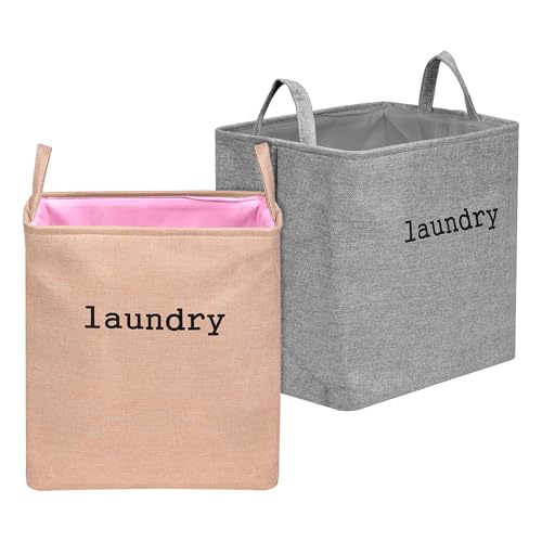 Image of Kuber Industries Laundry Basket | Square Foldable Laundry Basket | Jute Storage Bag with Handles | Clothes Basket for Home | Toy Storage Basket | 40 LTR | Pack of 2 | Multicolor