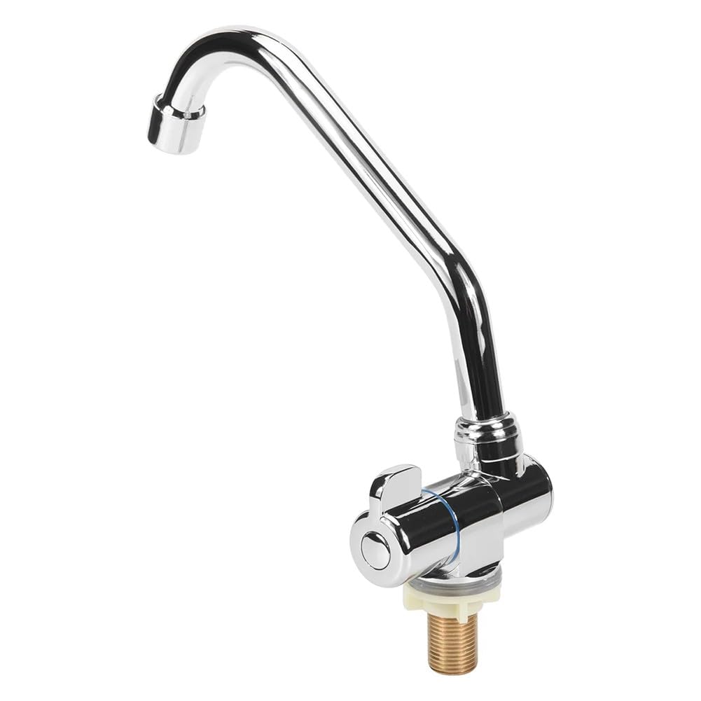 Rubinetto singolo per camper, in rame, girevole a 360°, pieghevole, con filettatura G1/2, per camper, yacht, barche, argento (225 x 175 mm)