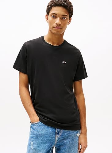 Tommy Jeans Men's Tjm Slim Jersey C Neck Ext Dm0dm09598 S/S Knit Tops, Black (Black), L