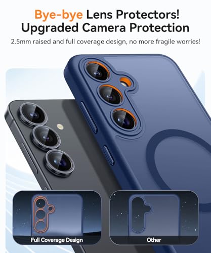 Image of CANSHN Designed for Samsung Galaxy S24 FE Case [Full Camera Protection] [Compatible with MagSafe] Translucent Matte Shockproof Protective Phone Cover 6.7 Inch - Deep Blue