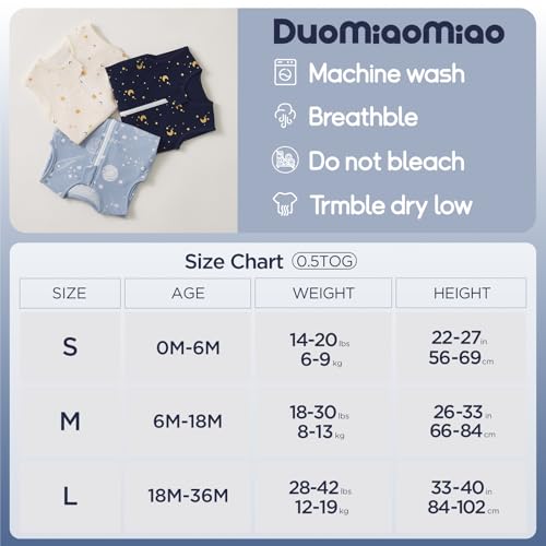 Image of Duomiaomiao 3-Pack Baby Sleep Bag, 100% Organic Cotton Lightweight Wearable Blanket, Breathable Comfy Toddler Sleeping Sack (0.5tog Moon & Star, Large)