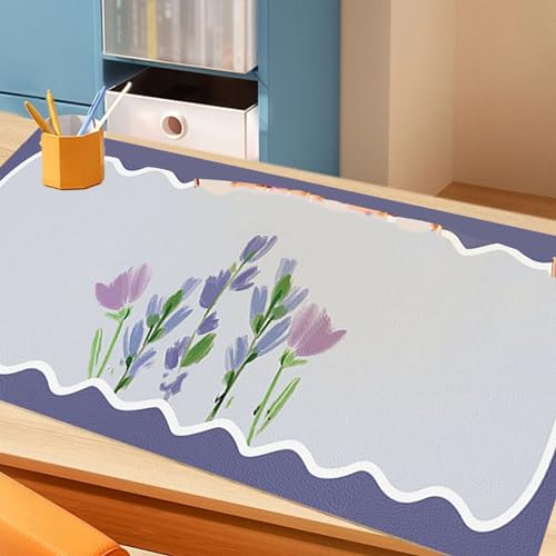 RASTKY Elegante Protector De Almohadilla De Escritorio A Prueba De Agua Protección Para Los Ojos Estera De PVC Para Dormitorio De Oficina - Hermoso Patrón De Flores (flor Purpura 60x100cm/23,6x39,4