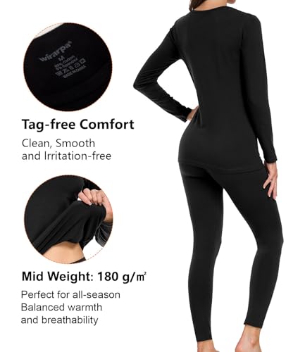 wirarpa Women's Cotton Thermal Underwear Set Long Johns Base Layer Pajama Set for Women Fall Top Bottom2
