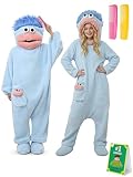 Dingbge Monster Onesie Big Mouth Onesie Silly Green Onesies Fleece Pajamas Plush Monster Pajamas Funny Oversized Jumpsuit(Blue,Large)