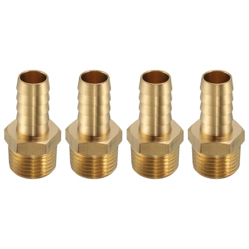 Image of sourcing map 4pcs Brass Barbed Fitting 1/2" NPT Male to 1/2" Hose ID for Home Brew Pipe Fitting Direct Thread Tower Connector Durable Construction