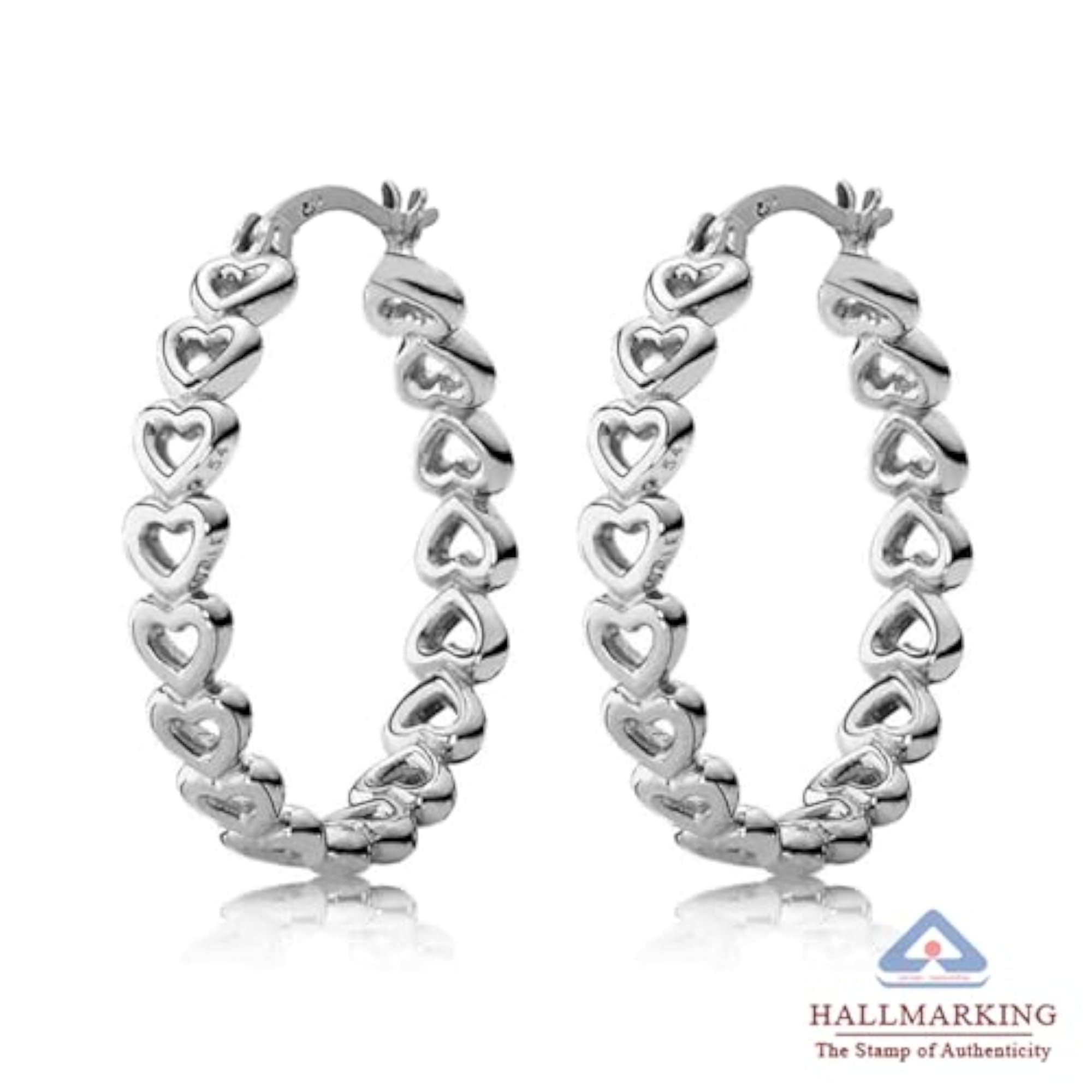 Women's 925 Sterling Silver Rhodium-Plated True Love Hoops
