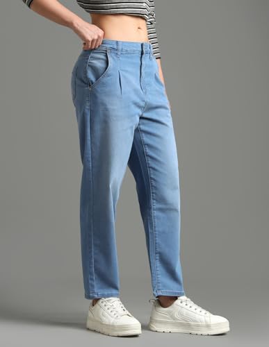 Image of Flying Machine Women's Mom Fit Jeans| Solid | High Rise | Stretchable | Jeans for Woman