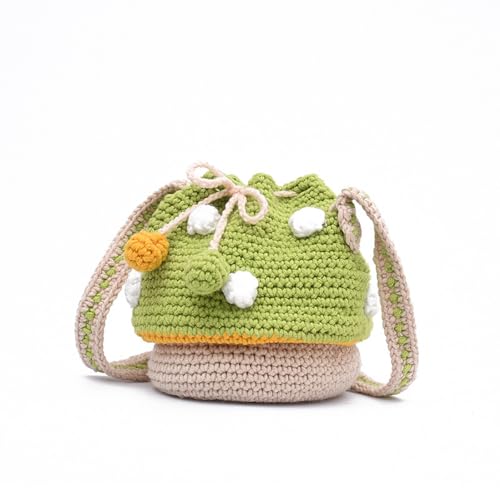 Alunsito Bolsa feminina de crochê em forma de cogumelo, bolsa transversal com cordão, bolsa de malha, carteira de praia para mulheres, Verde
