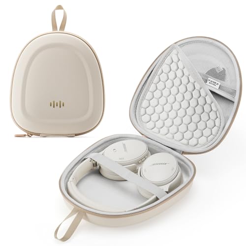 Headphone Hard Case Replacement for Bose QuietComfort Ultra QC45 QC35 QC25 QC15 QCSE Over-Ear Headphones Super-Slim Upgrade PU Universal Portable Travel Organizer Bag (Beige)