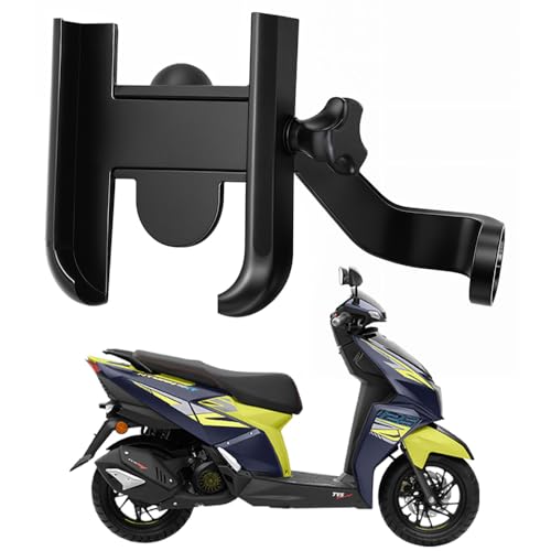 Image of Metal CNC Mobile Holder for Scooter, Scooty & Motorcycle Compatible for TVS Ntorq 125, Mirror Mount, 360 Rotation, Strong Anti-Slip Grip, Wide Adjustable Fit for All Smartphones (Black)