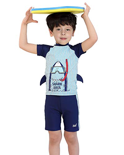 361° Boys Rash Guard Swimsuits Kids Sun Protection 3-Piece Outfit Set Quick Dry Trunks Swimsuit Set Blue