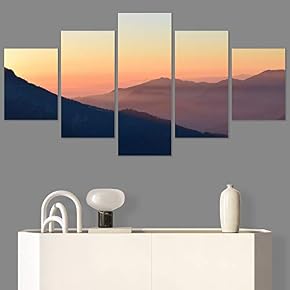 SIGNWIN 5 Panel Canvas Wall Art Orange Sunset...