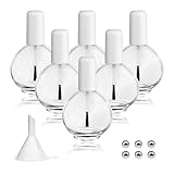 6PCS Large Capacity 75ML Empty Nail Polish Bottles with Brush, Large Spherical Refillable Glass Cuticle Oil Bottles Containers with Funnel & Mixing Balls 2.6oz for DIY Nail Art Cuticle Oils (White)