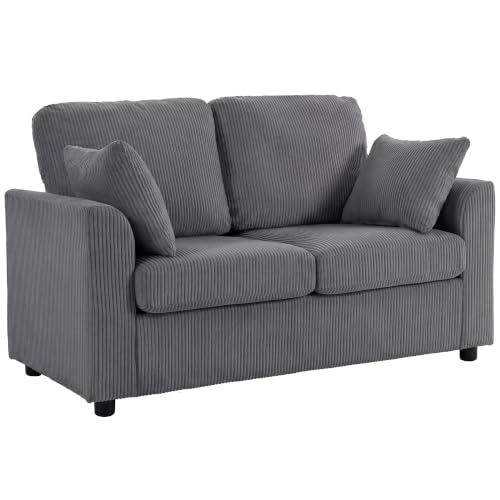 Image of HOMCOM 2 Seater Sofa, 144cm Corduroy Loveseat, Dark Grey