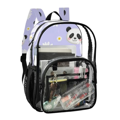 Girls Backpack for Kids Cute Panda White Daisies Purple Clear Backpack for Women See through Shoulder Bag2