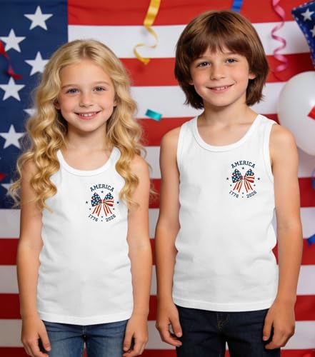 Image of Ithalt Girls 4th of July Tank Top for Kids Boys USA Patriotic Shirt American Flag Tshirt Red White and Blue Sleeveless